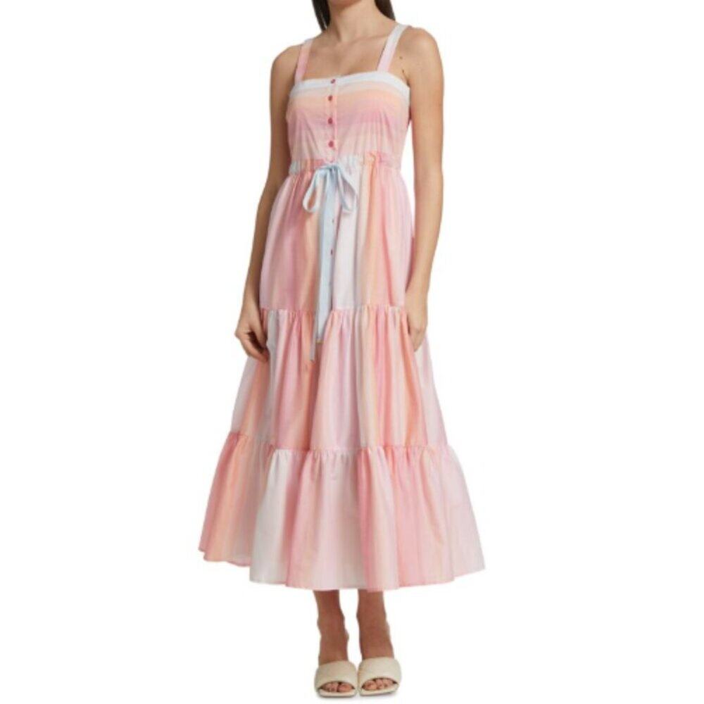Tanya Taylor Size 16 Pink Striped dress Pastel Coastal Wedding Guest Resort Chic